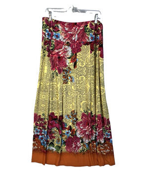 Kelly & Diane Maxi Skirt Women XL Floral Roses Colorful Knit Stretch Boho Long